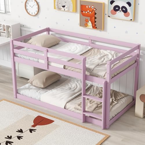 Twin Over Twin Wood Bunk Bed with Ladder and Guardrails for Kids P604