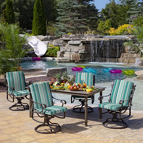 Arden Outdoor Dining Chair Cushion, 20 x 20, Rain-Proof, Peacock Blue Green Texture J4105