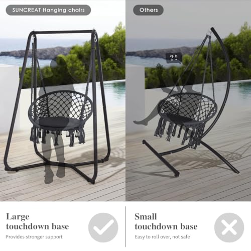 SUNCREAT Hammock Chair with Stand, Heavy Duty, 330 lbs Capacity, Grey W3890