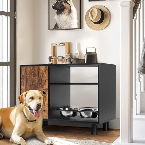 Large Pet Feeder Station with Stainless Steel Double Pull Out Dog Bowls W374