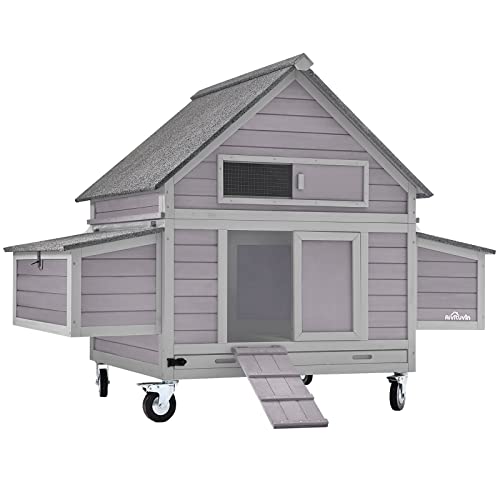 Aivituvin Portable Chicken Coops Poultry Cage with Wheels, Outdoor Hen House with Nesting Box, Outdoor Duck House Weatherproof Mobile Chicken House with Wheels