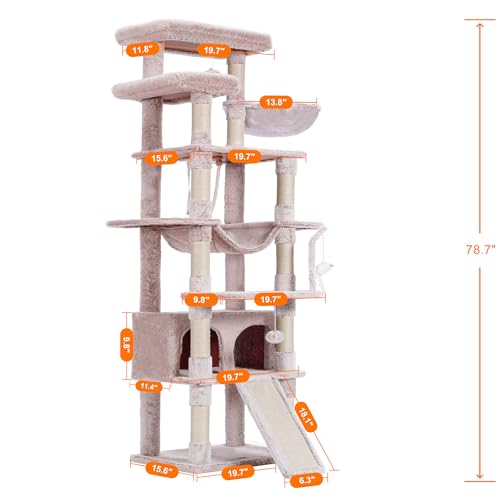 Heybly Gothic Cat Tree, 78 inch Multi-Level Cat Tower with Perches and Scratching Board H110