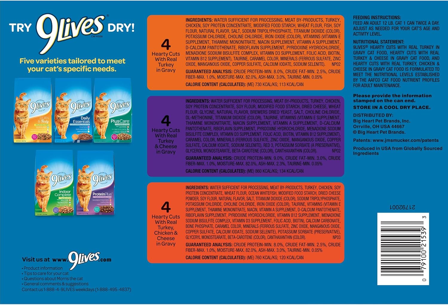 9Lives Turkey Favorites Variety Pack Wet Cat Food, 5.5 oz, 12 Pack V622881