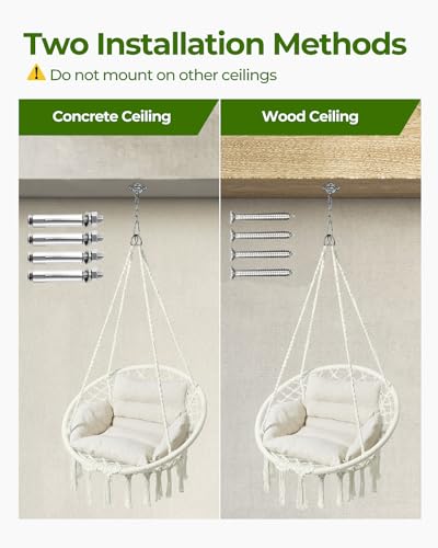 Greenstell Hammock Chair, Macrame Swing Chair with Cushion, Indoor & Outdoor, Beige G7957