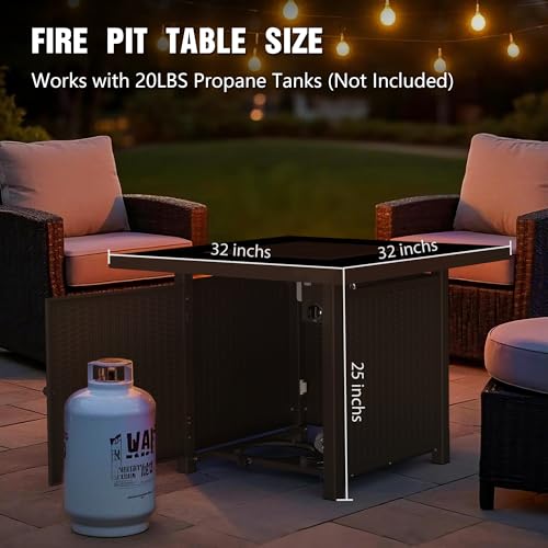 BALI OUTDOORS 50000 BTU Propane Fire Pit Table, 30 in Square Outdoor Firepit U6462