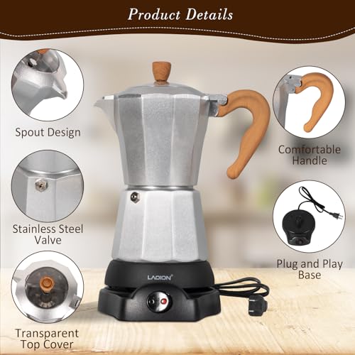 Cuban Coffee Maker 6-Cup Electric Espresso Moka Pot with Detachable Base N992