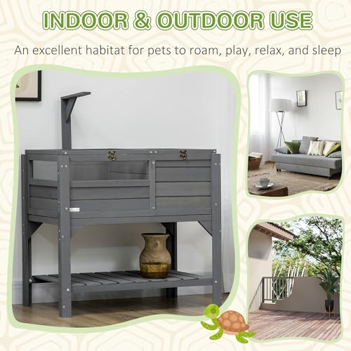 PawHut Tortoise Habitat with Shelf Storage, Weather Protection, Gray J8632