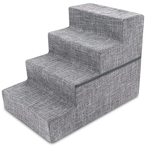 Made in USA Foldable Pet Steps/Stairs with CertiPUR-US Certified Foam by Best Pet Supplies - Gray Linen, 4-Steps (H: 22"), Model:STF241-L