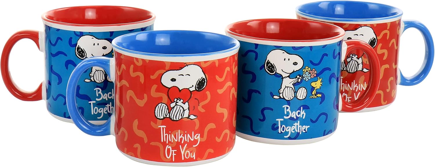 Gibson Peanuts Snoopy Songs 4 Piece 21oz Stoneware Mug Set in Assorted Designs