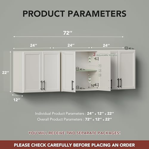 Wall Storage Cabinet with Two Shaker Doors and Shelf, Grey, 24"W, 2 Pcs N34755