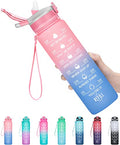 32oz Leakproof Motivational Sports Water Bottle with Straw & Time Marker, Flip Top Durable BPA Free Non-Toxic Frosted Bottle Perfect for Office, School, Gym and Workout
