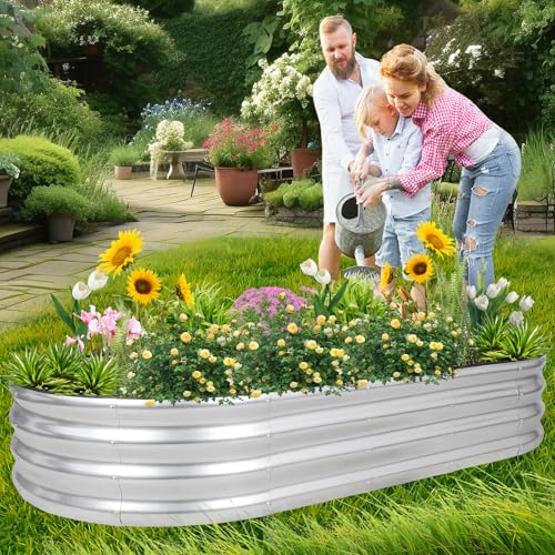 1MORE Galvanized Raised Garden Bed 4x2x1.4ft Metal Planter Box Outdoor D509