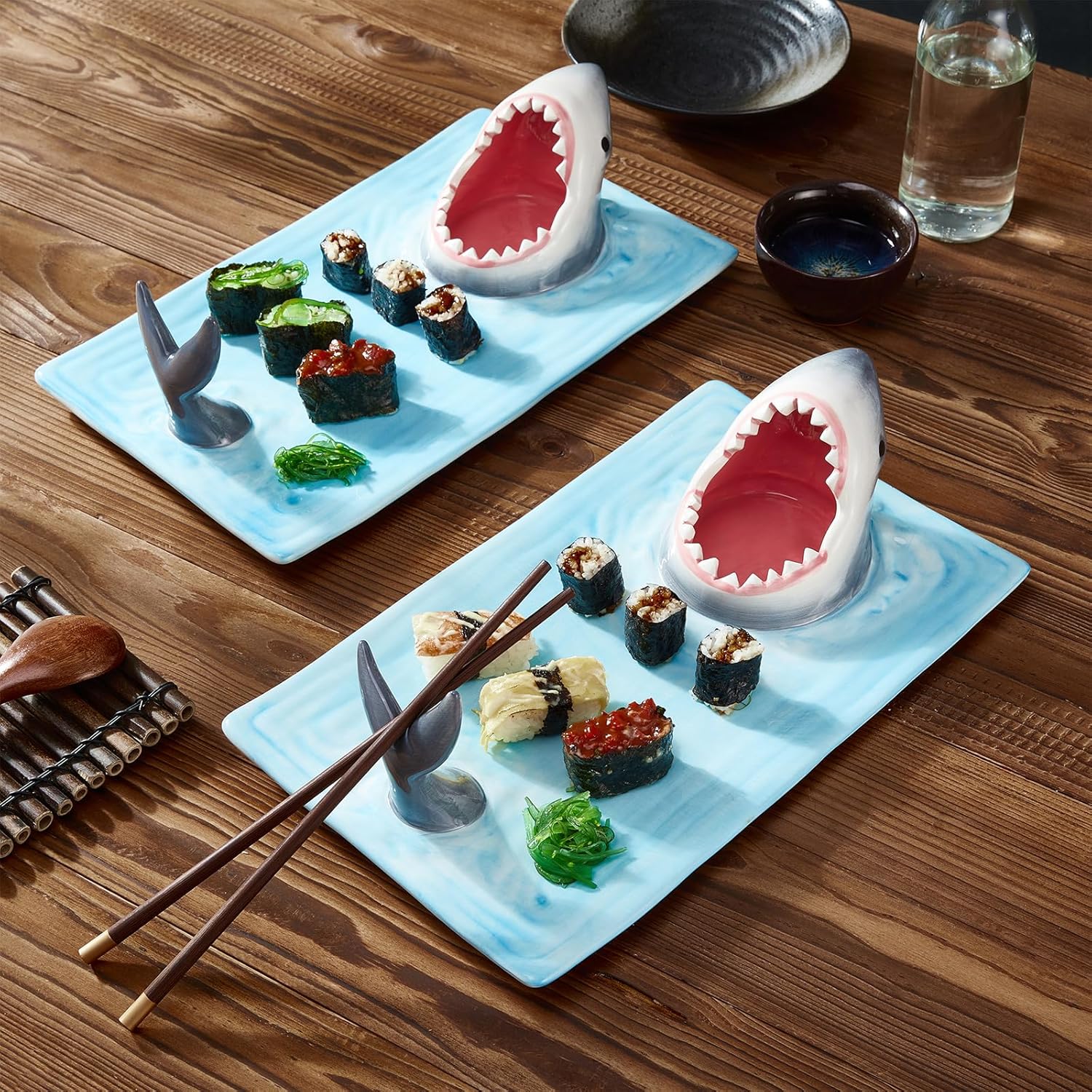 Shark Ceramic Sushi Plate with Soy Sauce Bowl and Chopstick Holder R75301