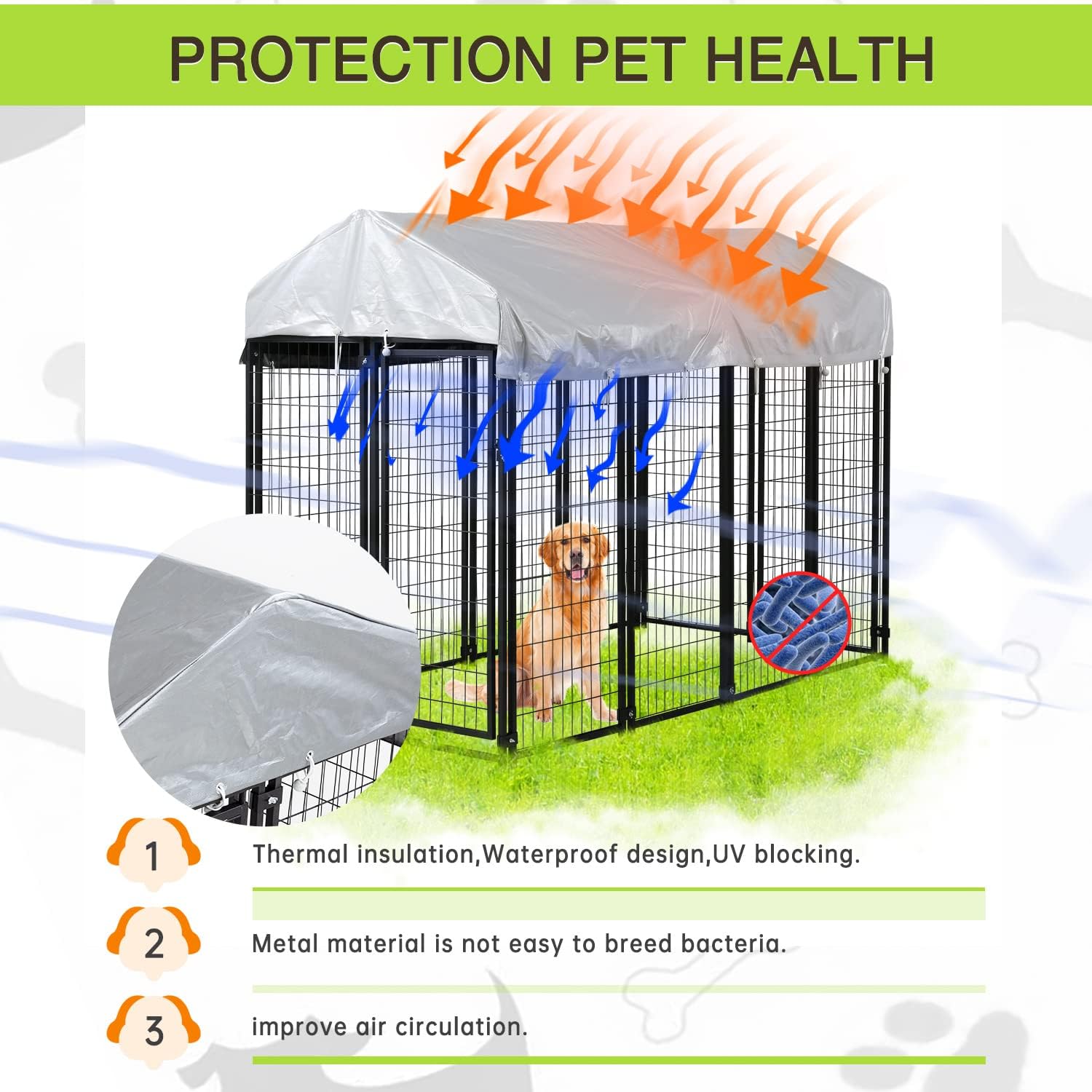 Outdoor Dog Kennel for Large Dogs Heavy Duty Metal Wire Cage with Roof I19835