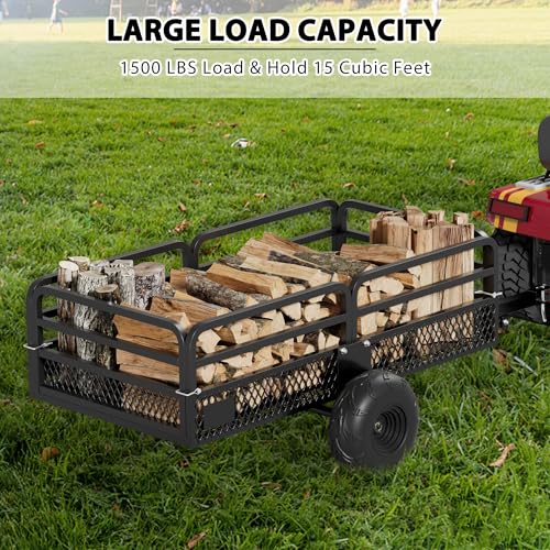 Heavy Duty Steel Dump Cart ATV Trailer, 1500 lbs, 15 cu ft, Removable Sides P8183