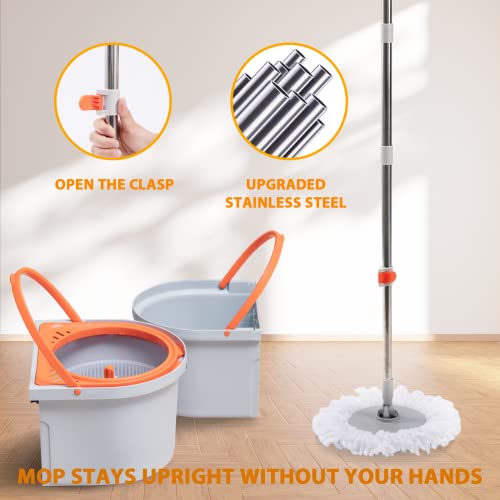 Spin Mop with 4 Reusable Microfiber Heads and Wringer Bucket W553414