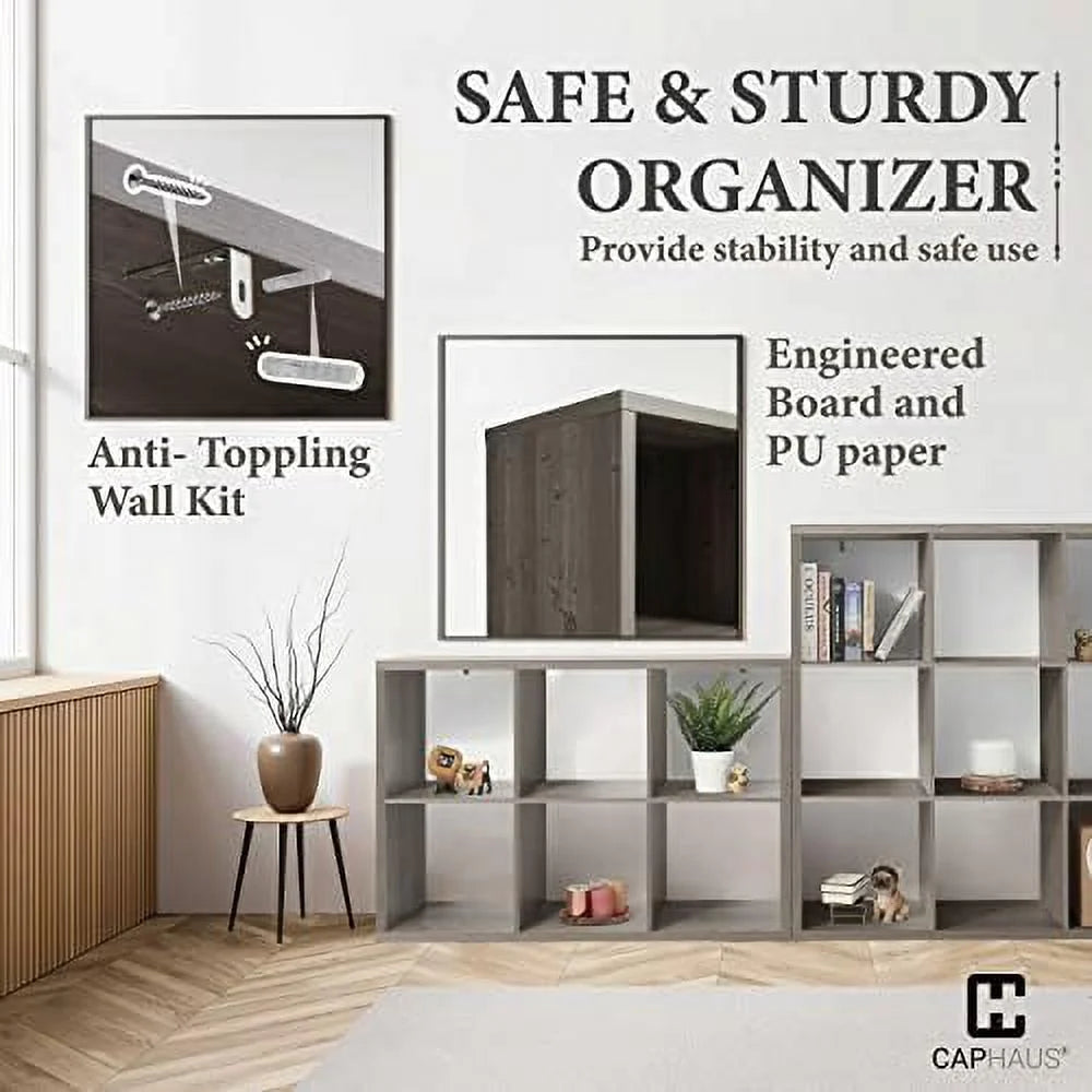 HOOMHIBIU 13-Inch Cube Organizer with Extra Thick Edge, Rustic Grey Oak and White P7187