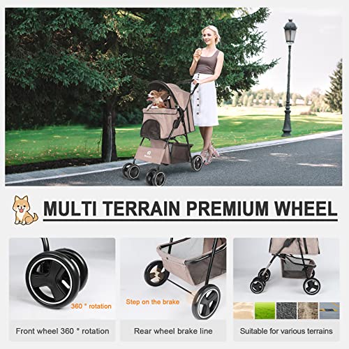 Dog Stroller with Storage Basket for Small Medium Dogs Cats, Navy Blue A331763