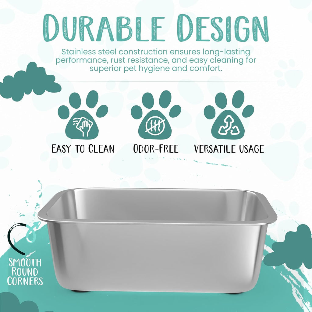 Stainless Steel Litter Box with High Sides and Non-Slip Pads L656059