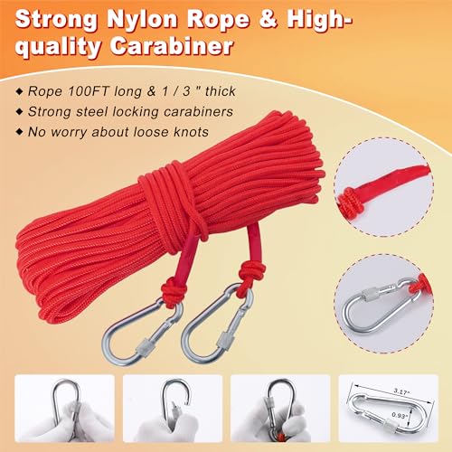2600LBS Double Side Magnet Fishing Kit with Case, 100FT Rope, Glove, Grappling Hook E21007