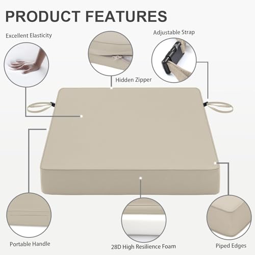 Favoyard Patio Chair Cushions 19 x 19 x 3 Inch Waterproof Outdoor Set of 2, Beige Q67095
