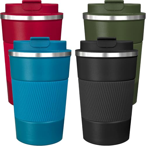 4 Pack Insulated Coffee Mug with Lid Travel Coffee Tumbler Stainless Steel Reusable Coffee Cups Thermal Coffee Mug for Hot and Iced Cold Drinks, 17oz