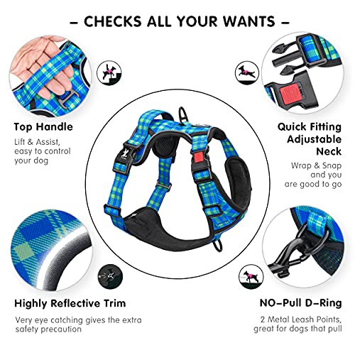 PoyPet No Pull Dog Harness Reflective Adjustable No Choke Pet Vest with 2 Leash Attachments, Purple S B927