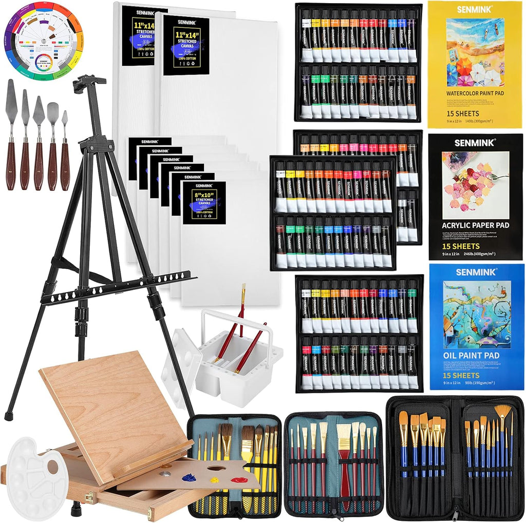 149Pcs Deluxe Artist Painting Set with Aluminum and Beech Wood Easel, 48 Colors Acrylic Paints, 24 Colors Oil Paints, 24 Colors Watercolor Paints,Art Paint Supplies for Artists, Beginner & Adults