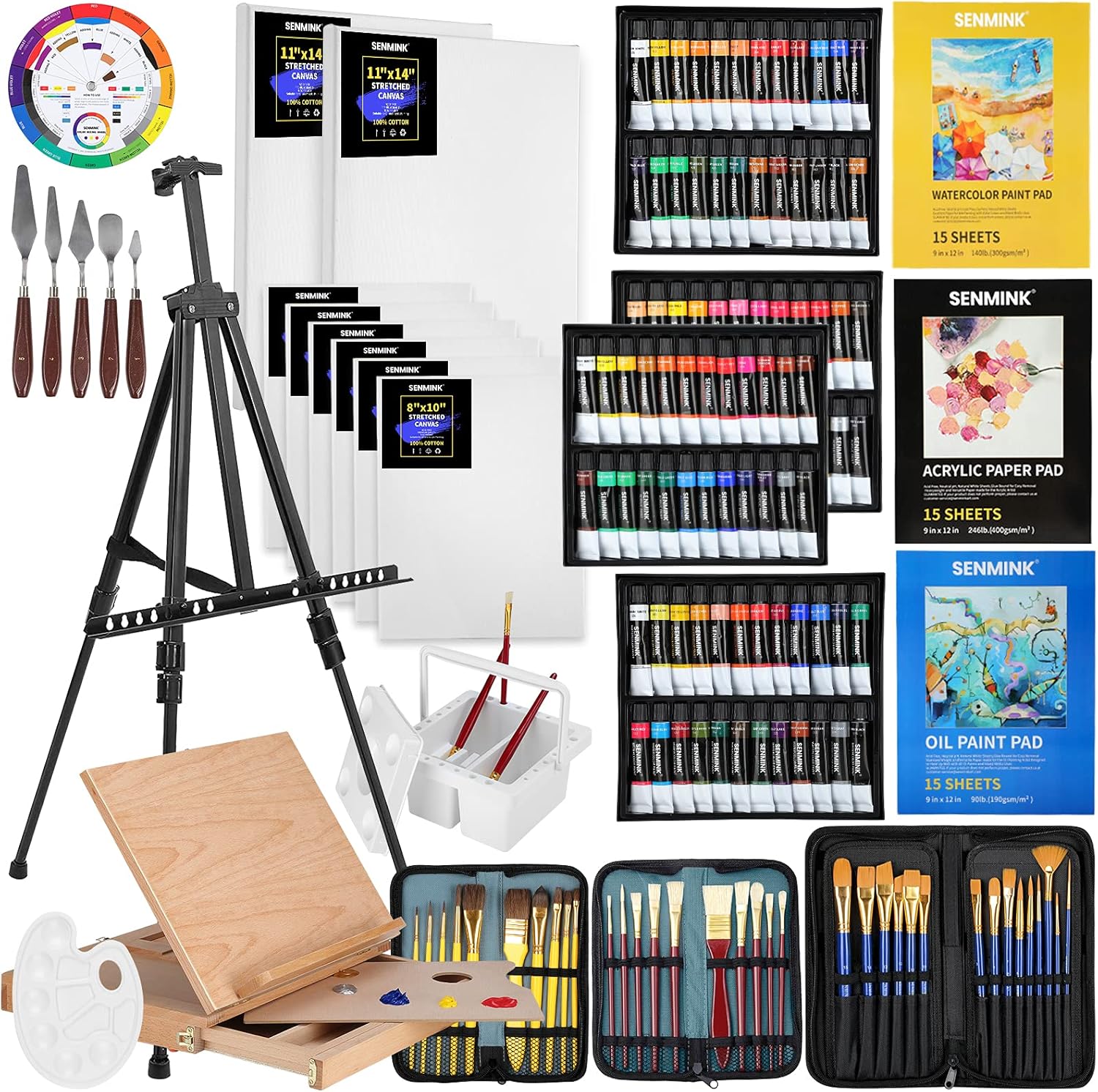 149Pcs Deluxe Artist Painting Set with Aluminum and Beech Wood Easel, 48 Colors Acrylic Paints, 24 Colors Oil Paints, 24 Colors Watercolor Paints,Art Paint Supplies for Artists, Beginner & Adults