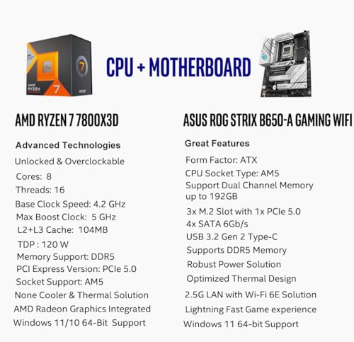 AMD Ryzen 7 7800X3D Desktop Processor with ASUS ROG Strix B650E-F Gaming WiFi Motherboard M47349