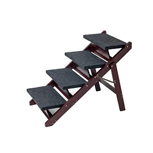 MEWANG Wooden Pet Stairs/Pet Steps - 2-in-1 Foldable Stairs & Ramp for Beds and Cars - Portable Dog/Cat Ladder Up to 110 Pounds - Great for Small and Older Animals(Brown)