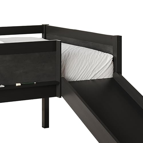 Antique Gray Wood Twin Loft Bed with Slide and Ladder for Kids A324