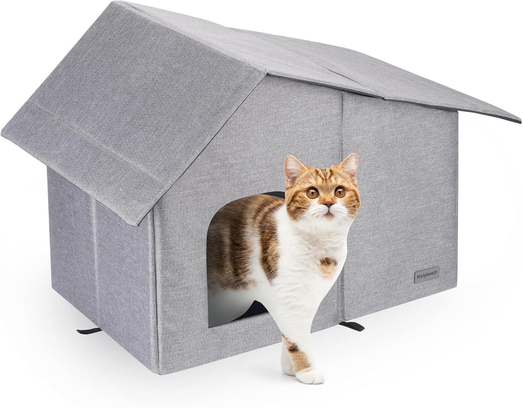Outdoor Cat House Weatherproof, Collapsible Outside Cat House for Outdoor/Indoor Cats, Feral Cat House Shelter with Soft Warm Mat (20''*13''*16'')