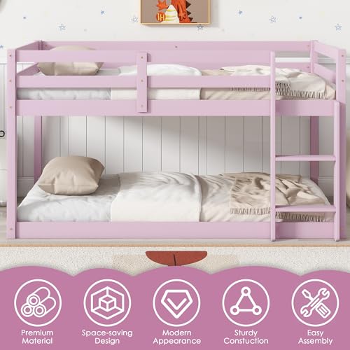Twin Over Twin Wood Bunk Bed with Ladder and Guardrails for Kids P604