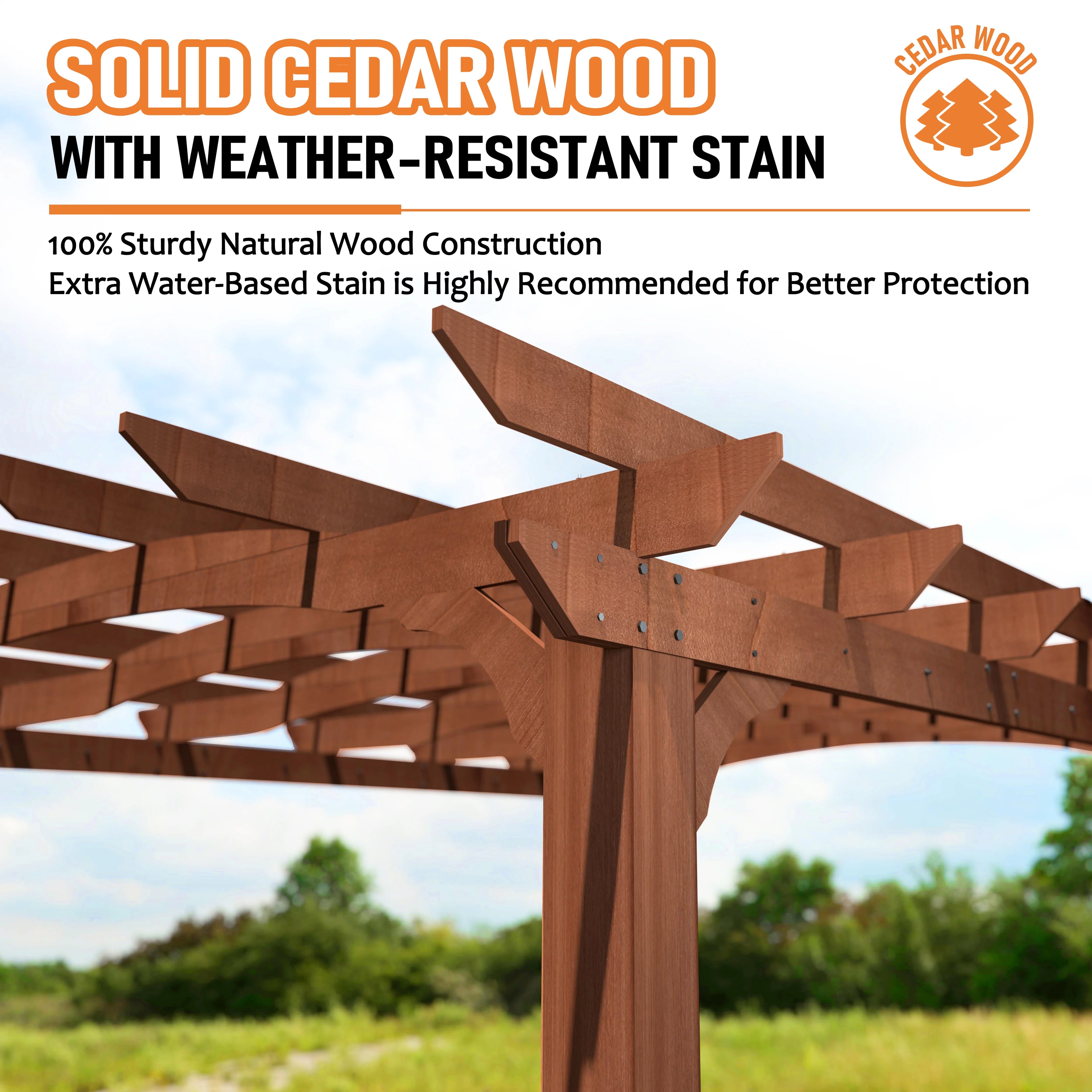 VEIKOUS 12' x14' Cedar Wood Pergola with Arched Roof for Outdoor Patio S7210