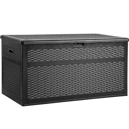 YITAHOME XXL 230 Gallon Large Deck Box, Double-Wall Resin Rattan Outdoor Storage Box with Flexible Divider for Patio Cushions Pool Float Garden Tools, 1000lbs Load Capacity Lockable Waterproof (Gray)
