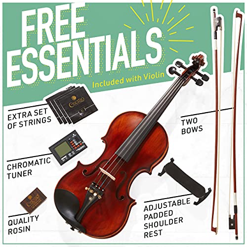 Mendini By Cecilio Violin MV500+92D 4/4 Full Size Black Solid Wood with Case, Tuner, Bow, Rosin N794009