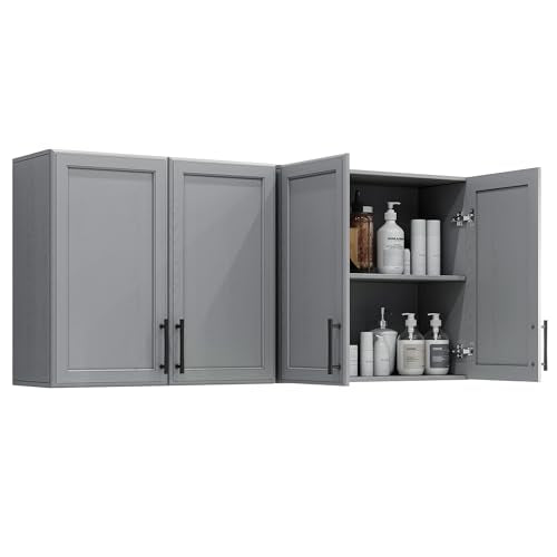 Wall Storage Cabinet with Two Shaker Doors and Shelf, Grey, 24"W, 2 Pcs N34755