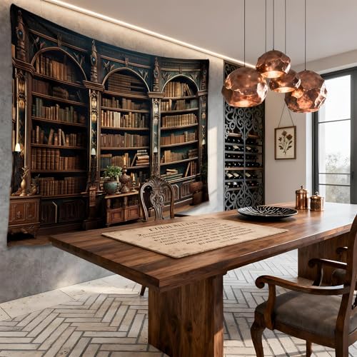 QGHOT Medieval Bookshelf Tapestry Vintage Library Wall Hanging P36533