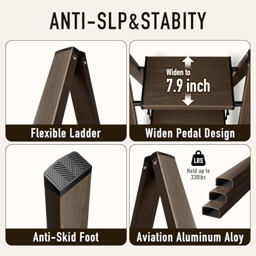 2 Step Lightweight Aluminum Folding Ladder with Anti-Slip Pedals, 330 lbs Capacity D5199