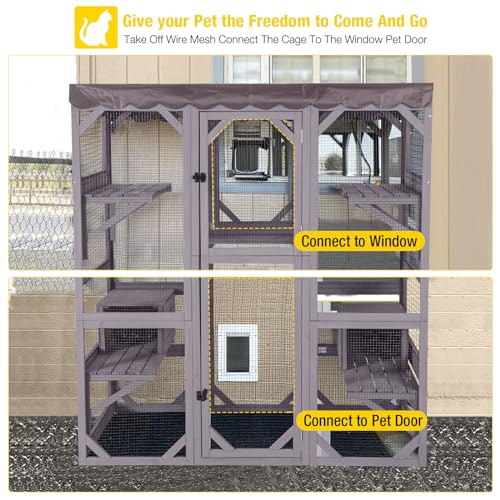 Aivituvin Catio Outdoor Cat Enclosure Large Walk-in Kitty Cage with Tarp Roof G92706