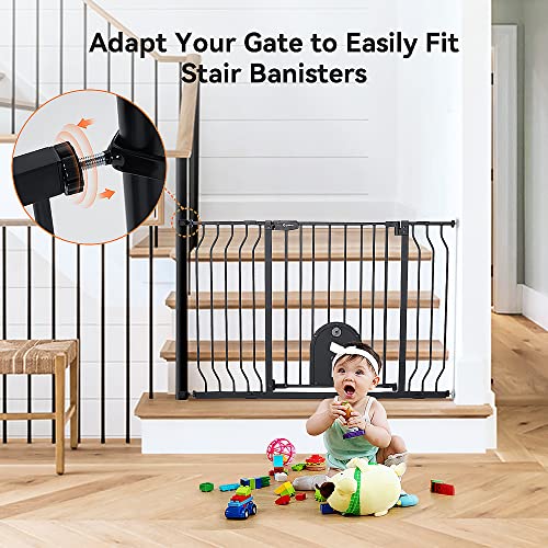 COMOMY Baby Gate with Adjustable Cat Door, Extra Wide Metal, Auto Close, 30" Tall, Black J721954