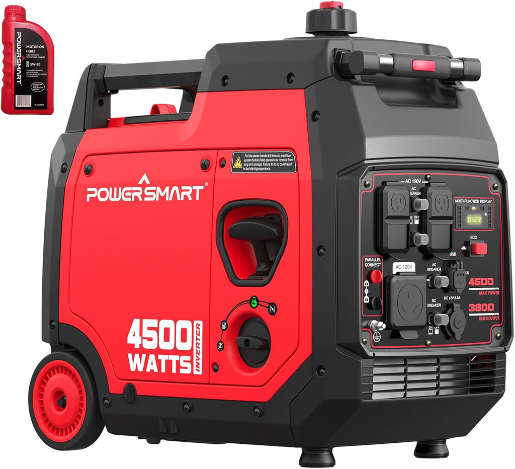 PowerSmart 4500-Watt Super Quiet Portable Inverter Generator with Electric Start, Gas Powered, RV-Ready, Parallel Capable, Engine Oil Included, Generator for for Camping CARB Compliant