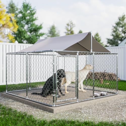 Outdoor Dog Kennel with Roof, Heavy Duty Galvanized Steel Dog Cage for Backyard F817019