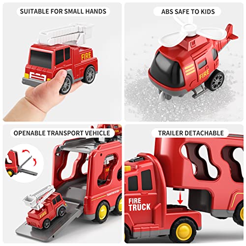 TEMI Construction Truck Toys for Toddlers 3-5, 7-in-1 Friction Power Vehicle Car Set O436