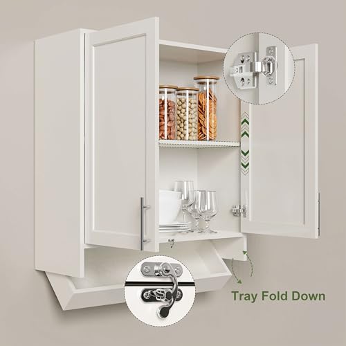 Wall Storage Cabinet with Two Shaker Doors and Shelf, Grey, 24"W, 2 Pcs N34755