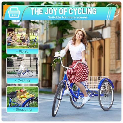 Outroad Adult Tricycle 26 Inch 7 Speed 3 Wheel Cruiser Bike with Large Basket F712
