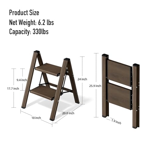 2 Step Lightweight Aluminum Folding Ladder with Anti-Slip Pedals, 330 lbs Capacity D5199