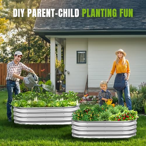 Sponvatt Raised Garden Bed - Galvanized Oval Metal Planter Box, 4x2x1 Ft, Silver C7375