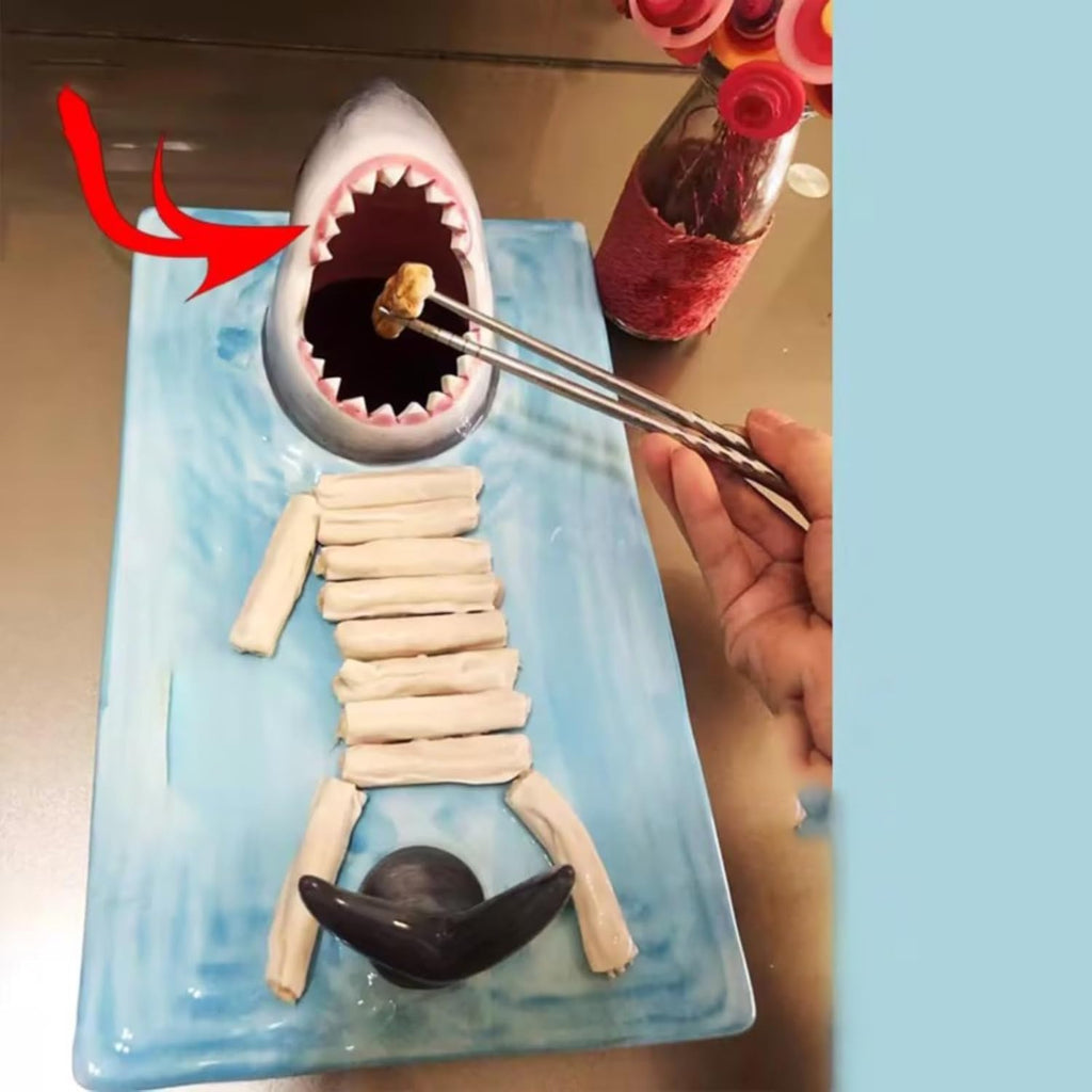 Shark Ceramic Sushi Plate with Soy Sauce Bowl and Chopstick Holder H564971